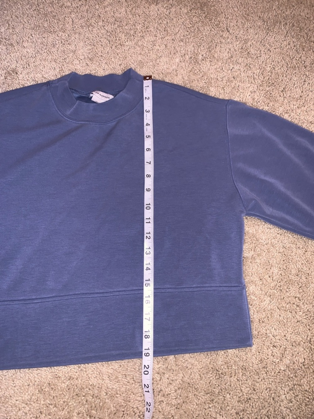 Club Monaco Women’s XS Boxy Cropped Drop Sleeve Crewneck Blue Sweatshirt - Picture 8 of 9